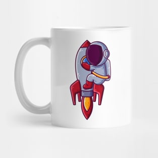 Cute Astronaut Hugs Rocket Cartoon Mug